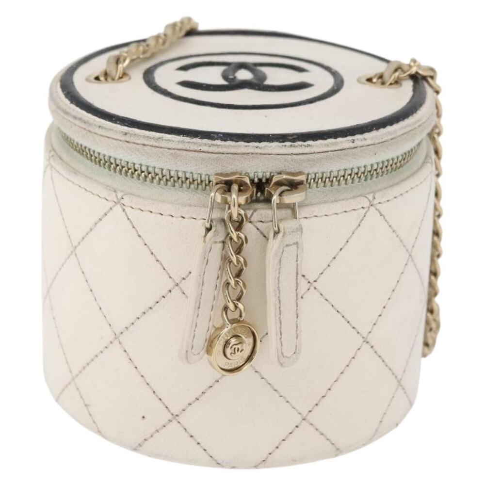 Chanel Matelasse Leather Chain Shoulder Bag White Gold
